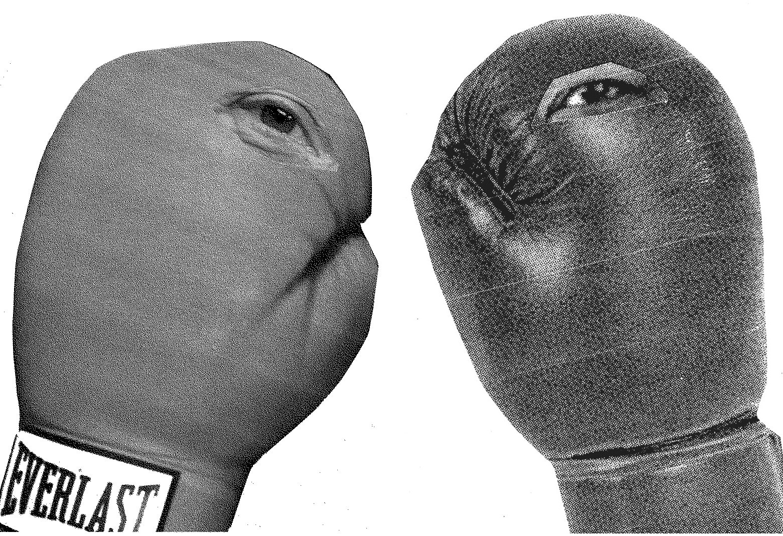 Photo de gants de boxes déparaillés et avec un oeil chacun