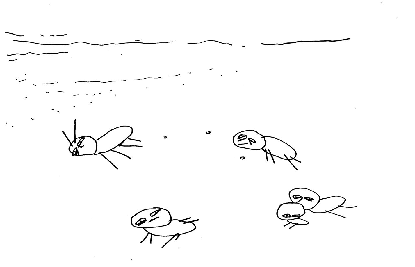 Dessin de cinq personnages déprimés sur une plage