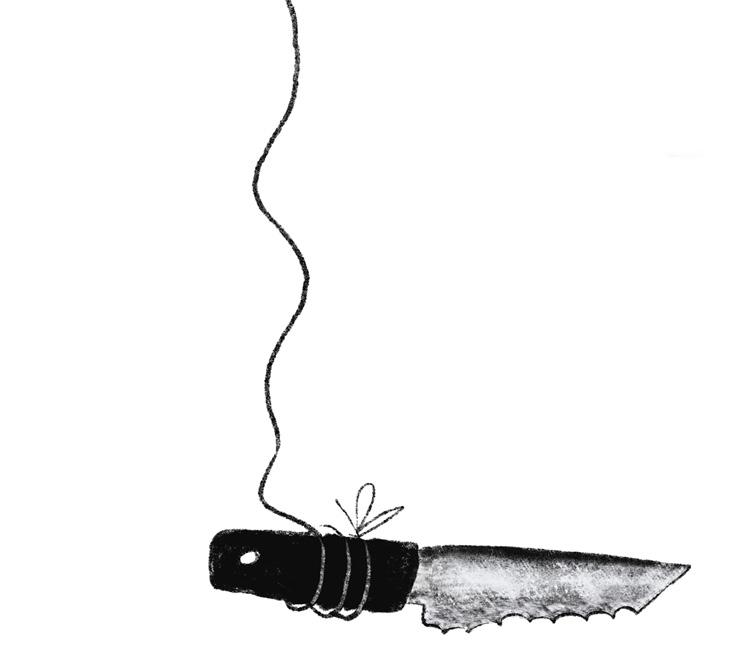 Dessin d’un couteau attaché à une ficelle