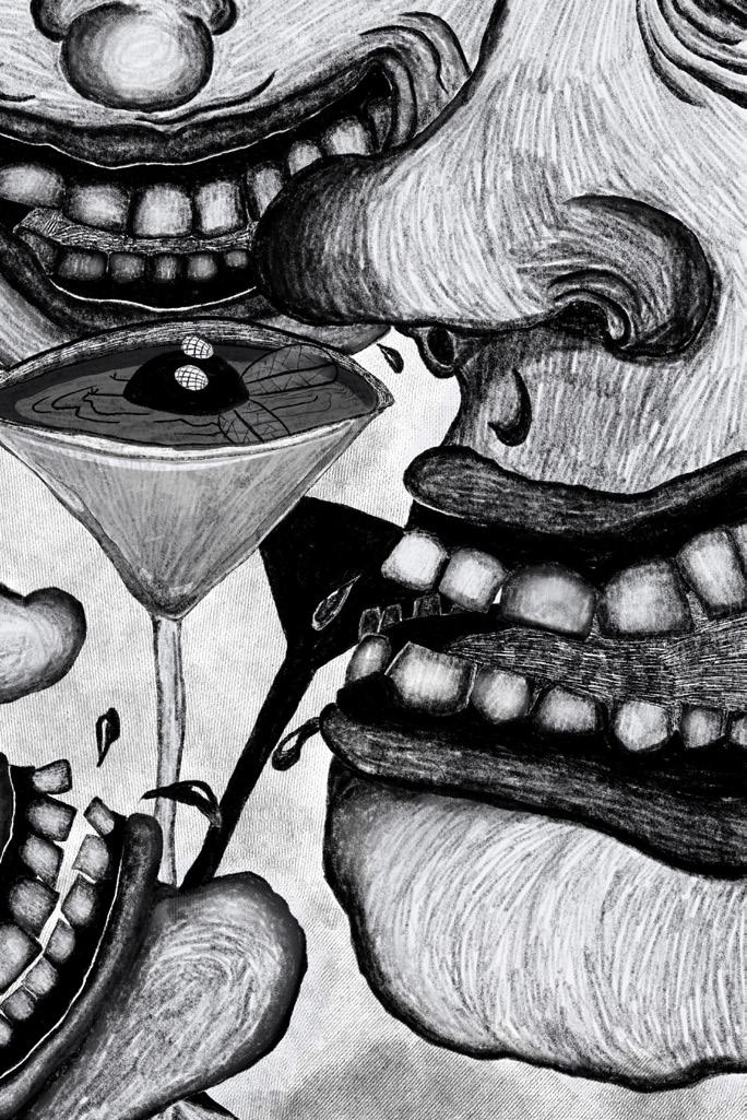 Dessin de trois bouches qui sourit en buvant un cocktail